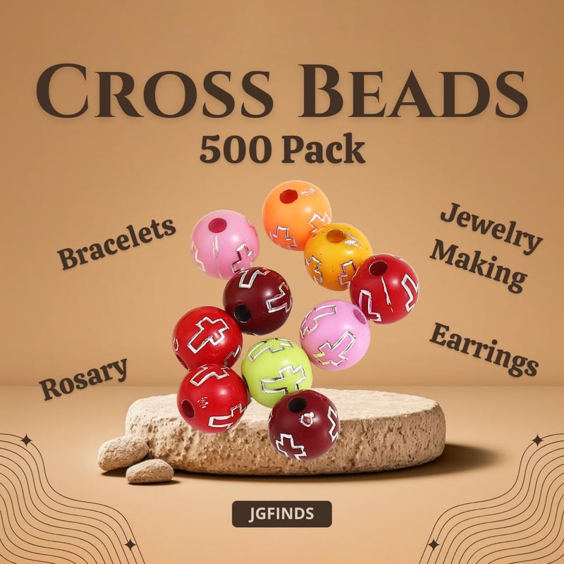 JGFinds Small Round Spacer Beads - 500 Pack, 8mm (1/3 Inch) with 2mm Hole, Acrylic, DIY Jewelry Making Supplies, (Colorful Cross) - Image 2